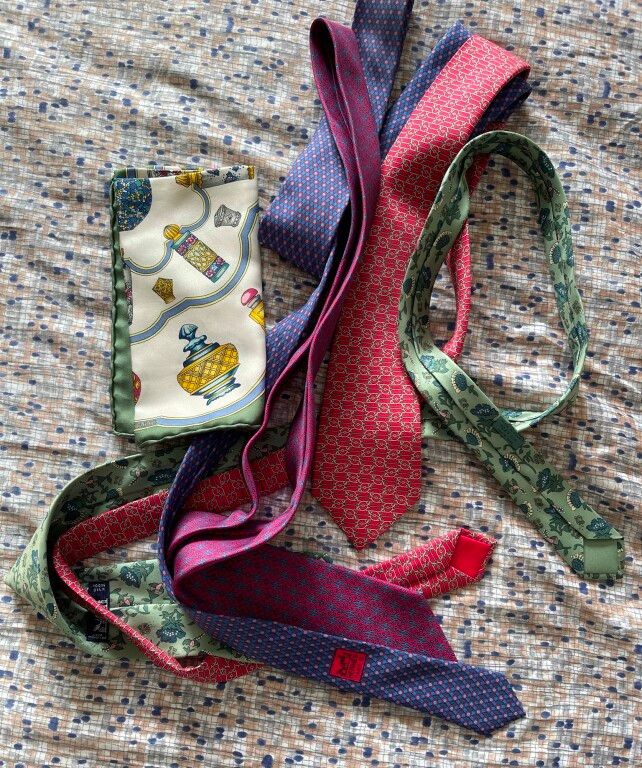 Null Set of ties (including 4 Hermès) and scarves (including 1 Hermès).