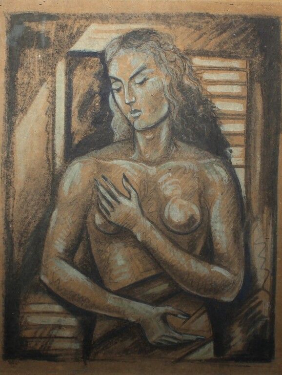 Null Scuola del XX secolo. Ritratto di donna. Media misti. 47 x 35,5 cm a vista.