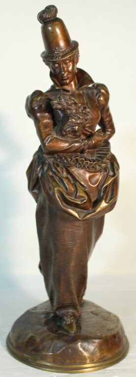 Null 埃马纽埃尔-弗雷米特那个带着狗的女士。圆形的青铜器，带有奖状的铜锈。在露台上签名。高45厘米。