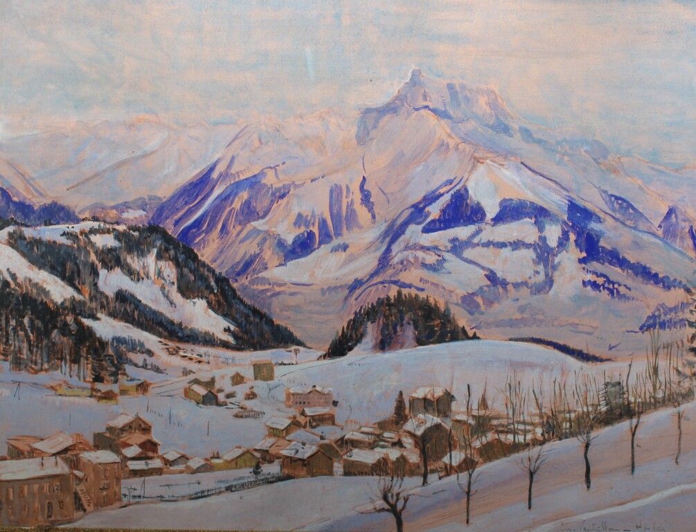 Null 查尔斯-文特伦-霍伯。雪山景观。水彩画。43 x 57厘米。
