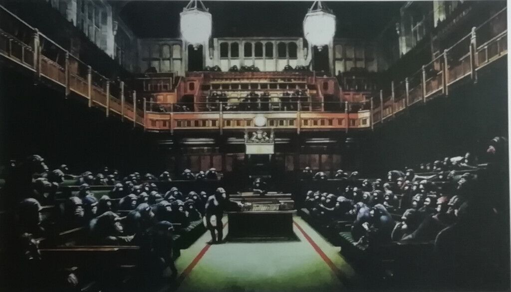 Null Banksy (1974 - ) dopo. Parlamento devoluto / Parlement des Singes. Fotolito&hellip;