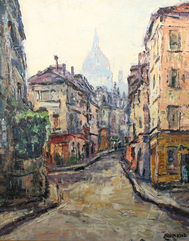 Null A. Romand. Rue Lepic in Paris. HSPanel. 60 x 48 cm.