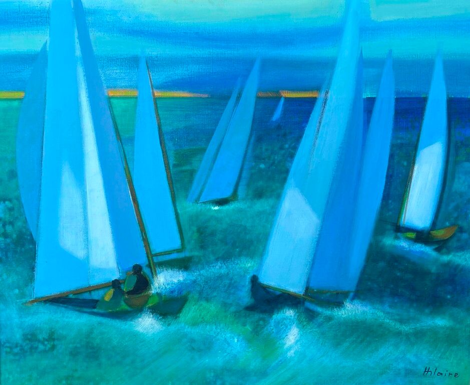 Null 卡米尔-希莱尔。拉鲍尔的帆船。布面油画。签名。背面指定。60 x 73厘米。