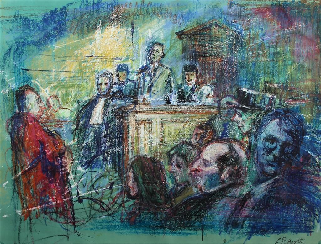 Null Lucien Philippe Moretti (1922-2000). The Audience. Mixed media on paper. Si&hellip;