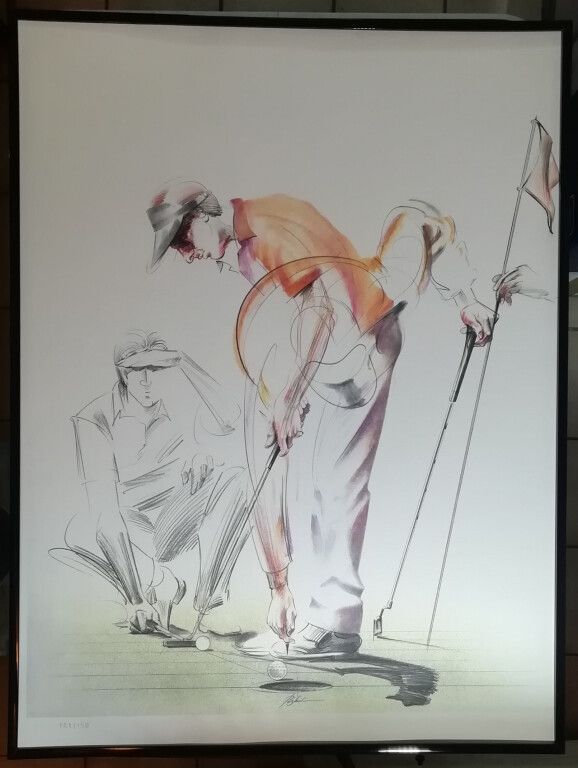 Null Hans Borchert (1951) after. Golf. Photolithograph in colours, numbered 121/&hellip;