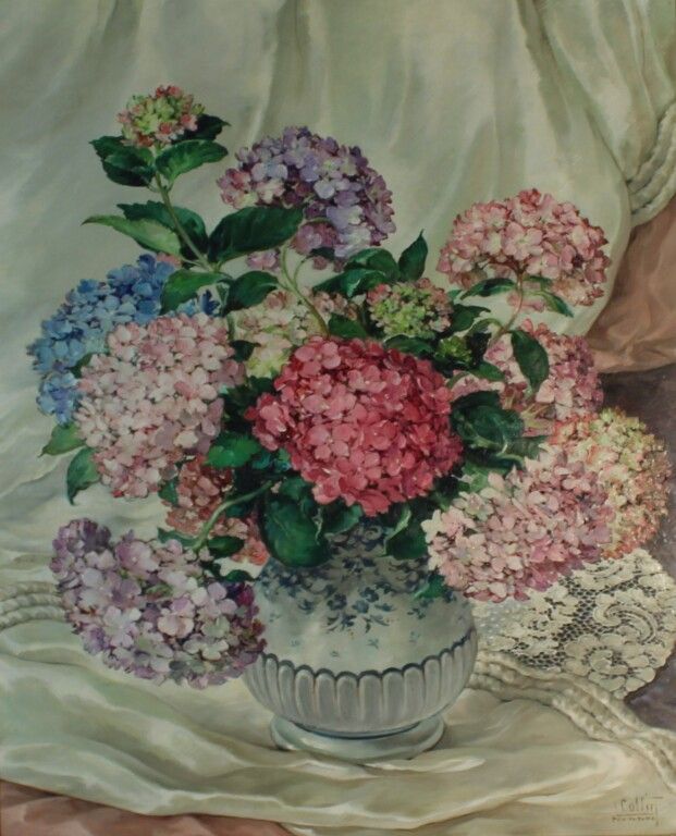 Null Louise Cottin. Prize of Rome. Still life with hydrangeas. HSToile. Signed. &hellip;