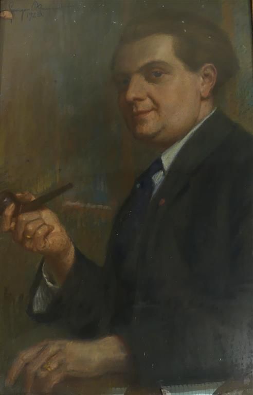 Null 乔治-布拉瑟尔。用烟斗画的肖像。粉笔画。有签名和日期的1923年。58 x 38厘米。