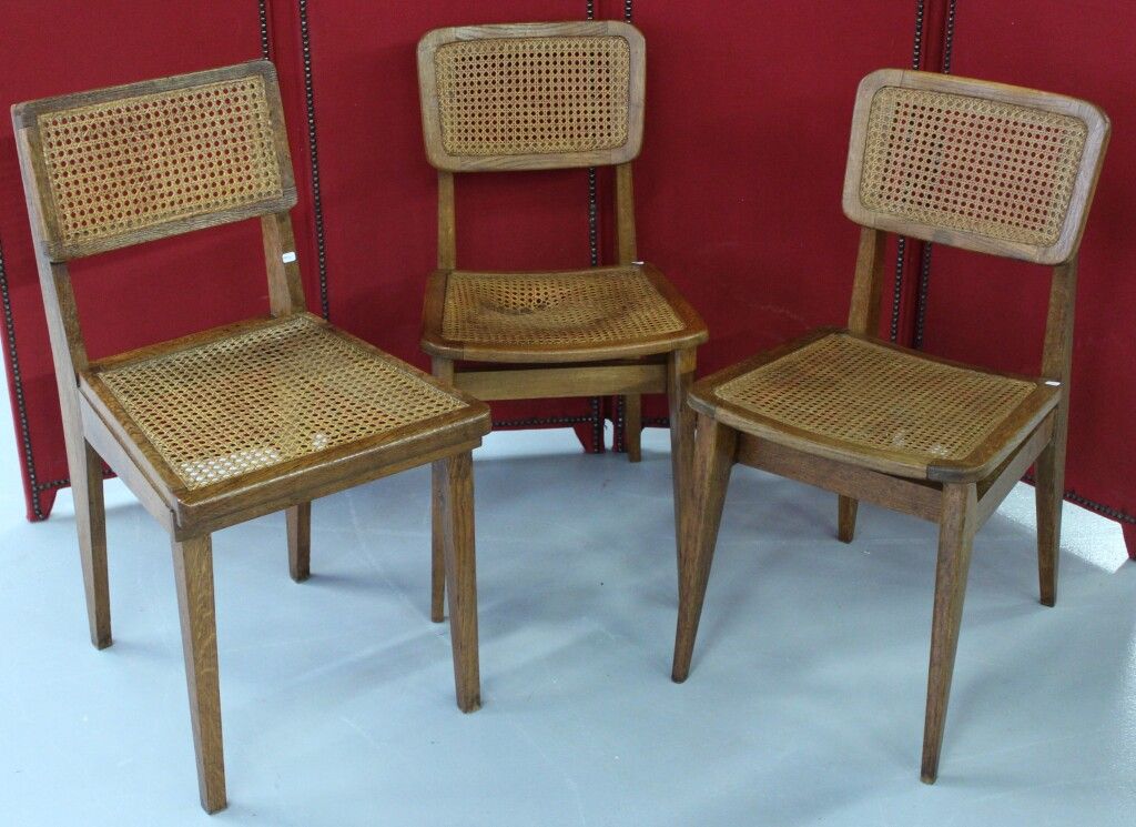 Null Marcel GASCOIN. Paar Eichenstühle mit Rückenlehne und Sitzfläche aus Schilf&hellip;