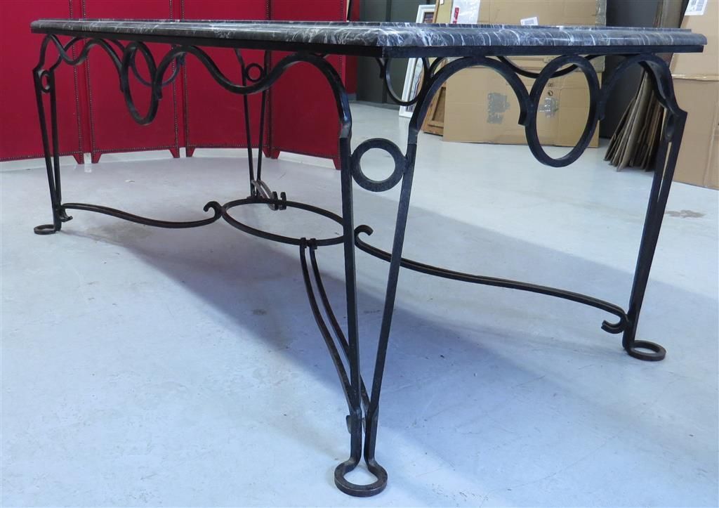 Null Important middle table in wrought iron. Grey marble top Sainte Anne. Marble&hellip;