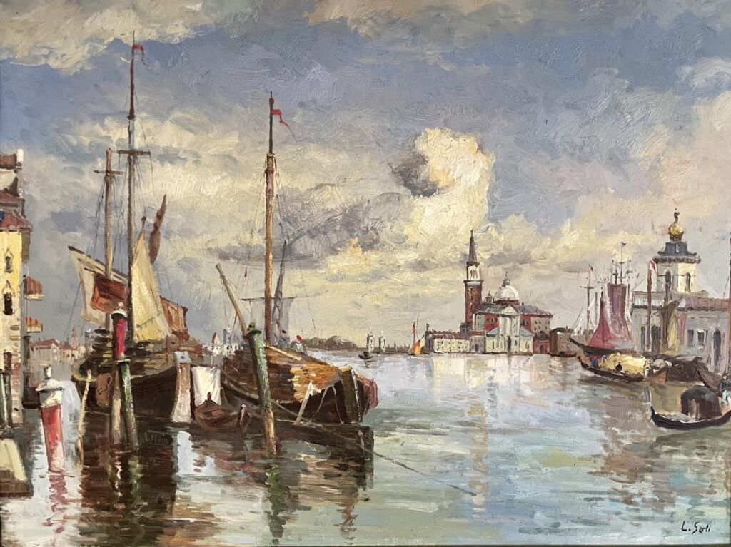 Null L. Sarti. Ansicht von Venedig. HSToile. Signiert. 61 x 81 cm.
