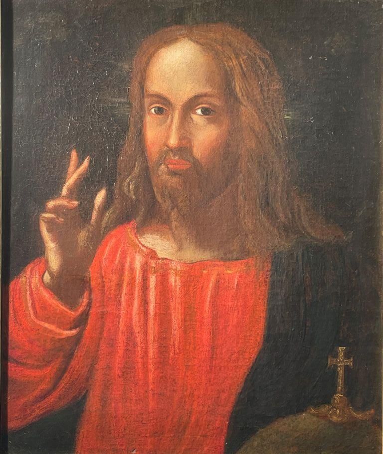 Null School XVIIIth. Christ blessing Oil on canvas. 46 x 38,5 cm. Restorations.
