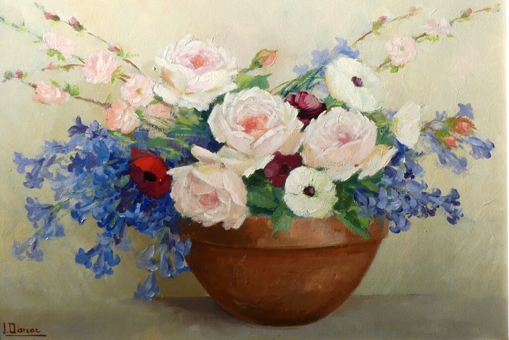 Null Jean DARSAC (xx°s.). "Blumen in einer Schale". H/P, 36 x 52 cm,