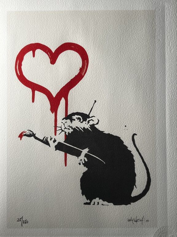 Null BANKSY, né en 1974 (d'après), Rat Heart Epreuve en couleur sur papier Signé&hellip;