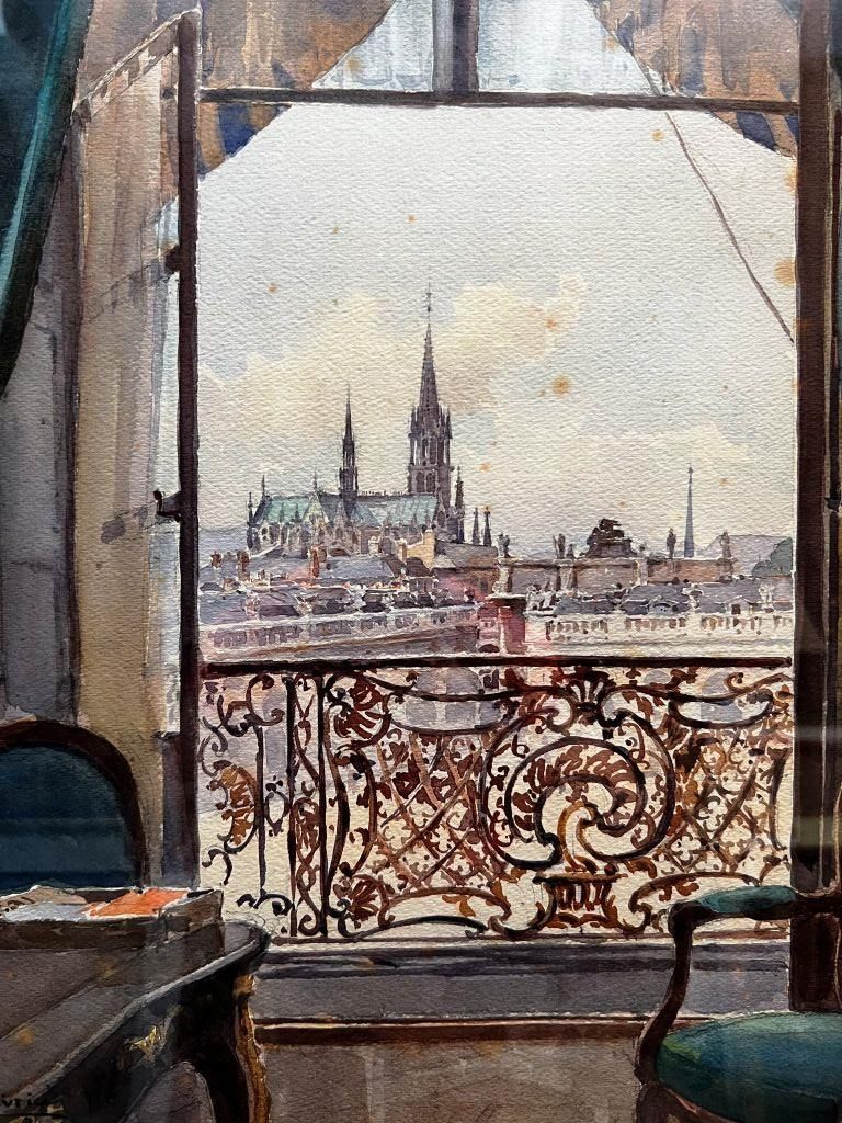Null Henry Bouvrie. View of Nancy. Watercolor. Signed and designated. 44 x 35,5 &hellip;