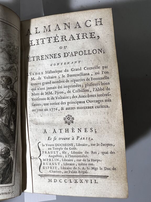 Null AQUIN DE CHÂTEAU-LYON - Almanach littéraire, ou étrennes d'Apollo, 1777. Al&hellip;