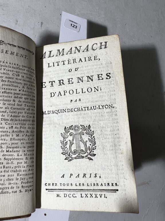Null AQUIN DE CHÂTEAU-LYON - Almanach littéraire, ou étrennes d'Apollo, 1786. Al&hellip;