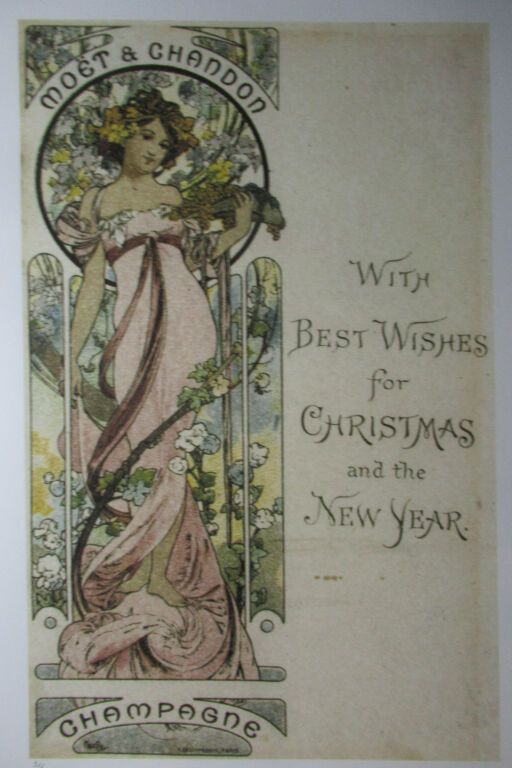 Null Alphonse Mucha (1860-1939)，在Moet & Chandon香槟酒之后，对圣诞节和新年的美好祝愿，胶印石版画，编号为51/10&hellip;