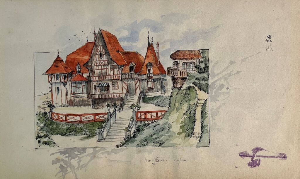 Null 保罗-埃利-格内兹（1888 - 1948）。宅。纸上水彩画。14 x 23 cm。邮票。