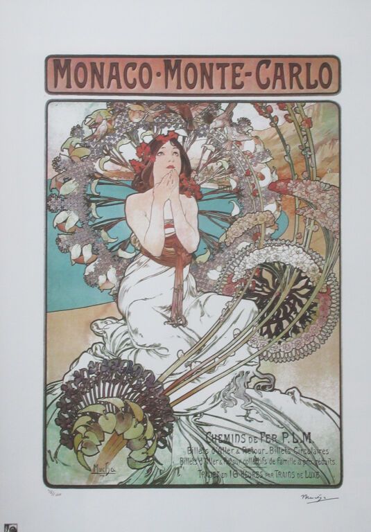 Null Alphonse Mucha (1860-1939)在《摩纳哥铁路公司-蒙特卡洛》之后。
胶印石版画，编号为38/100，签名印在版上。 
尺寸：70&hellip;