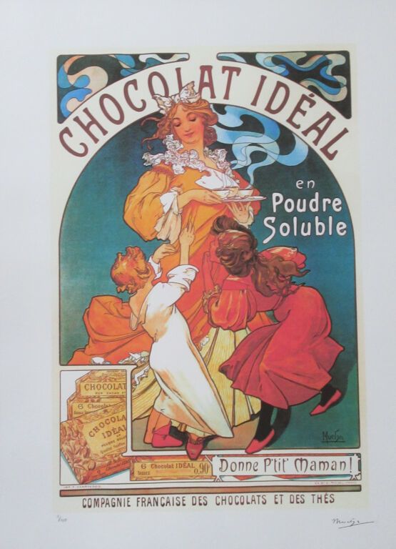 Null Alphonse Mucha (1860-1939) dopo , Chocolat Idéal,
Litografia offset, numera&hellip;