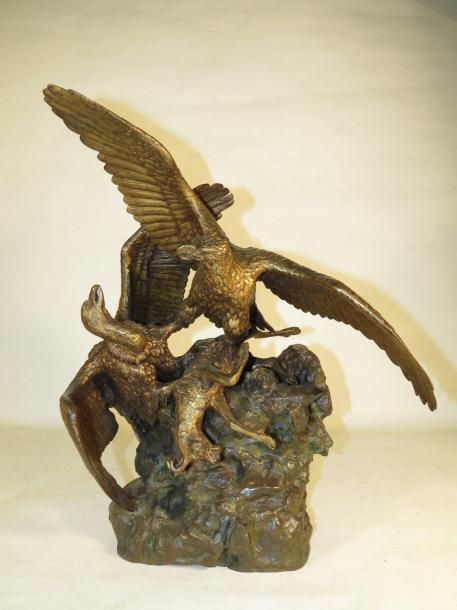 Christophe FRATIN (1801-1864) Aigle et vautour se disputant un chamois. Sculptur&hellip;