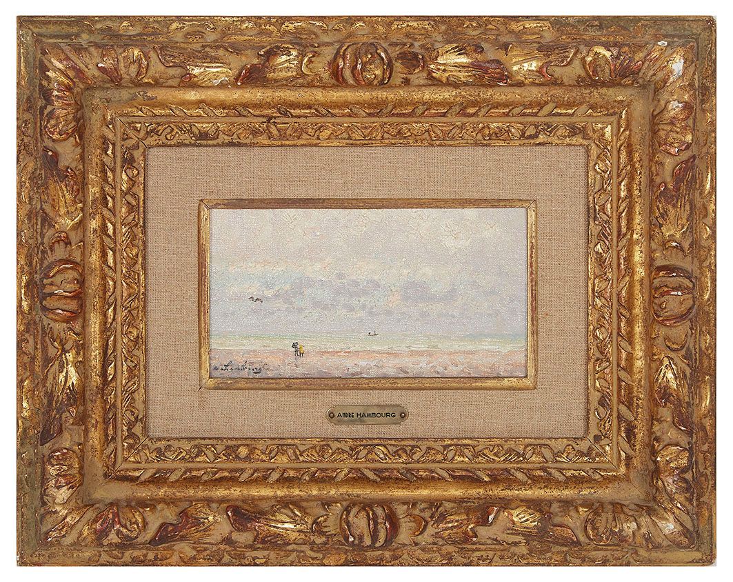 Null André HAMBOURG (1909-1999) 九月的小雨，多维尔 布面油画，左下角有签名，背面有文字和标题 10 x 18 cm