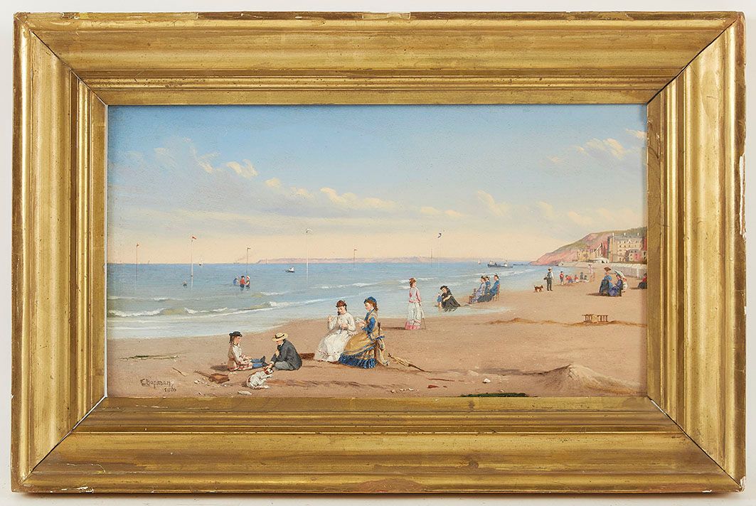 Null Conrad Wise CHAPMAN (1842-1910) La plage de Trouville, 1876 Huile sur panne&hellip;
