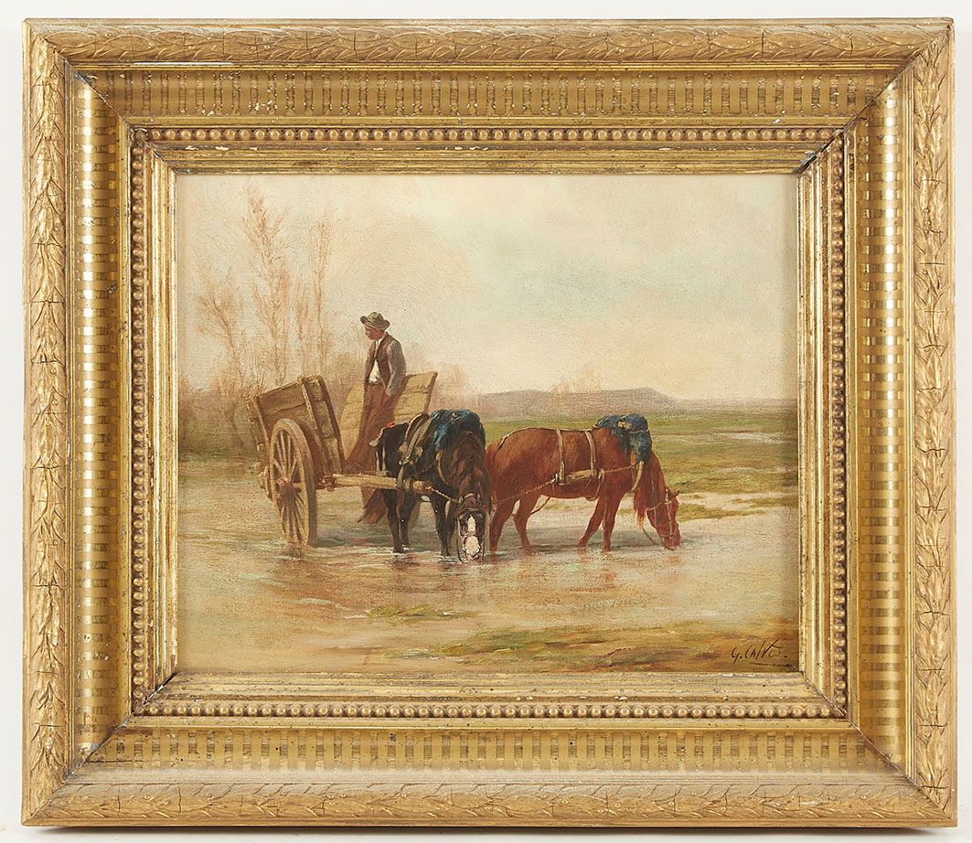 Null Léon Georges CALVES (1848-1923) La Halte 布面油画，右下方签名 33 x 41 cm
