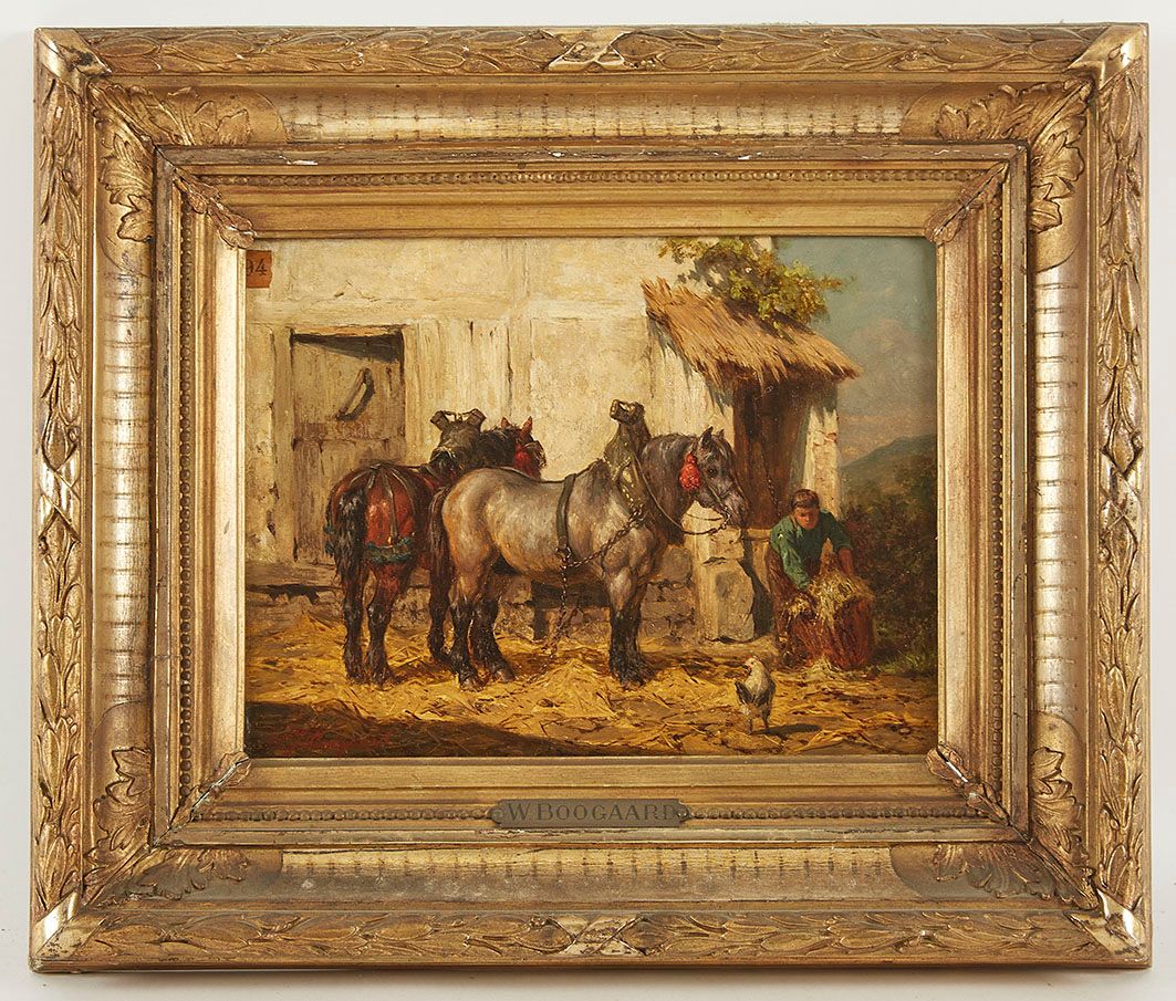 Null Willem Jacobus BOOGAARD (1842-1888) Draft horses 板上油画，左下角签名 20 x 26.5 cm