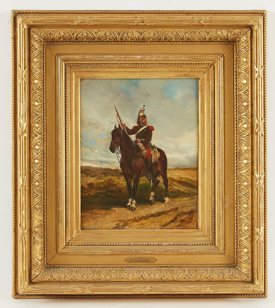 Null James Alexander WALKER (1831/41-1898) 马背上的龙 画板油画 右下角签名 28 x 21 cm