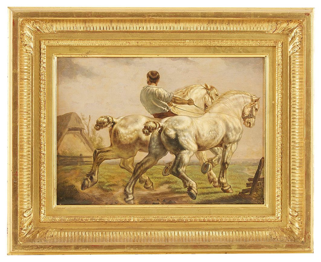 Null André COLLIN (1862-1930) Los caballos del arado Óleo sobre tabla firmado ab&hellip;