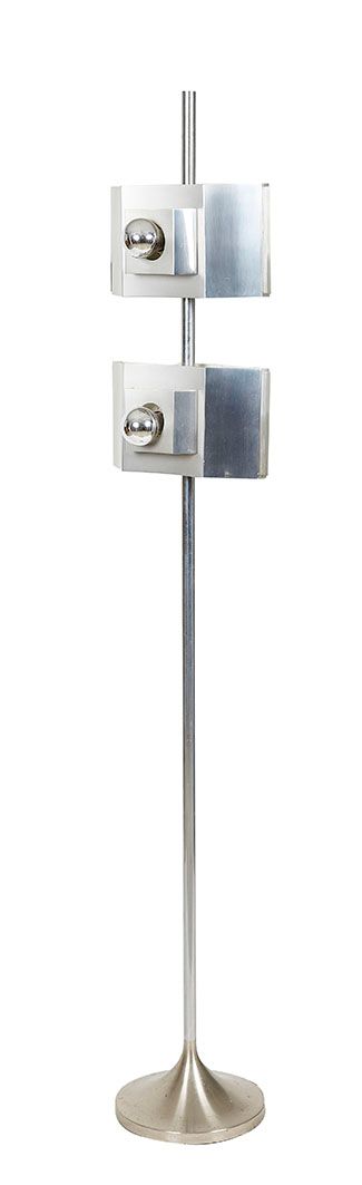 Null Work of the 70s Floor lamp in brushed steel, two double-sided reflectors H:&hellip;