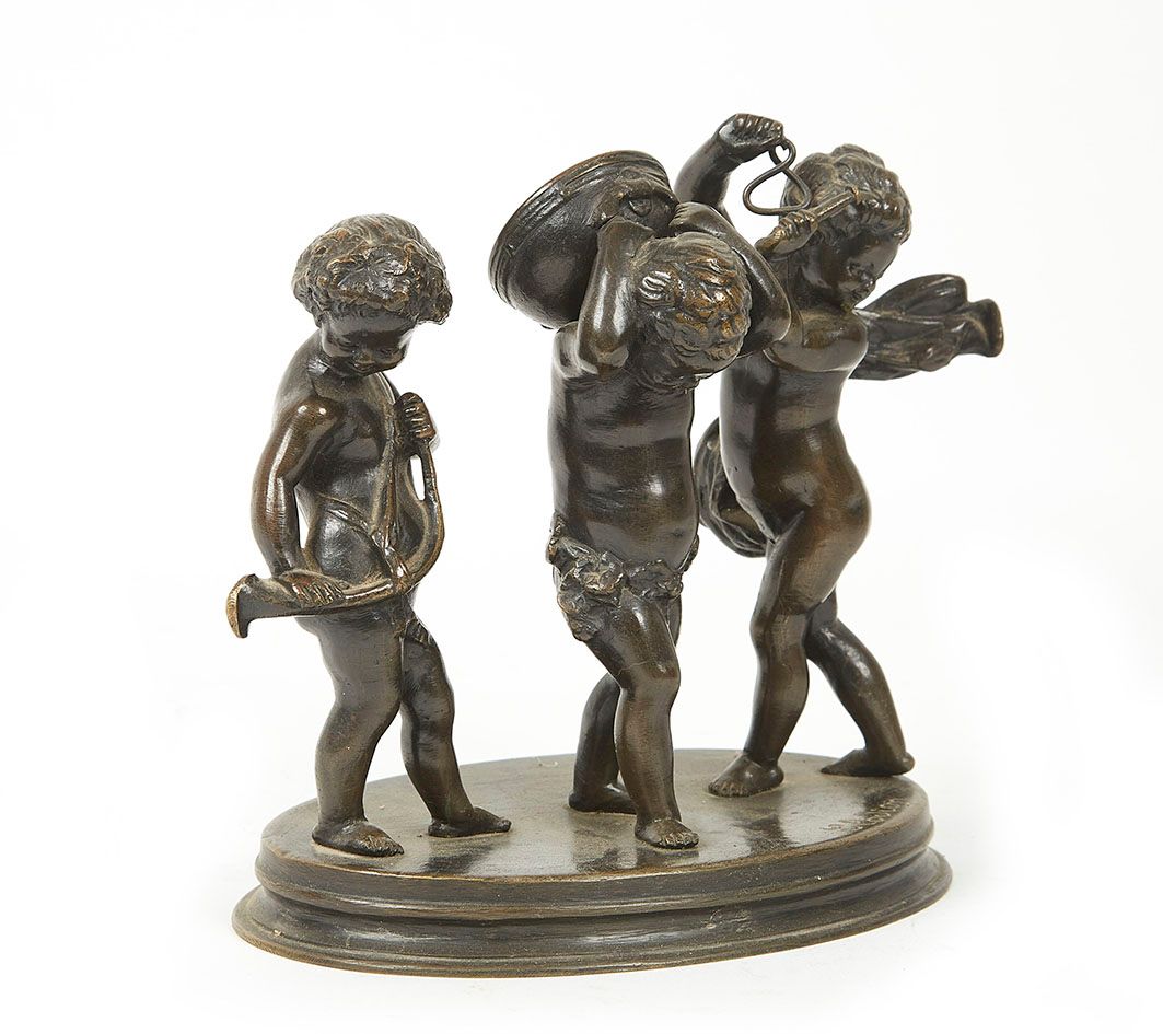 Null After CLODION Putti musicians Group in bronze with brown patina signed on t&hellip;
