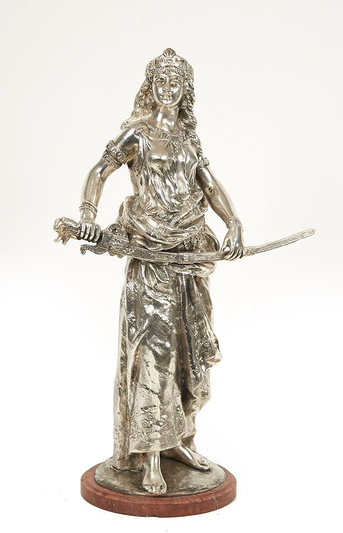 Null Alphonse LEVY (1843-1918) Giuditta Scultura in bronzo con patina d'argento &hellip;