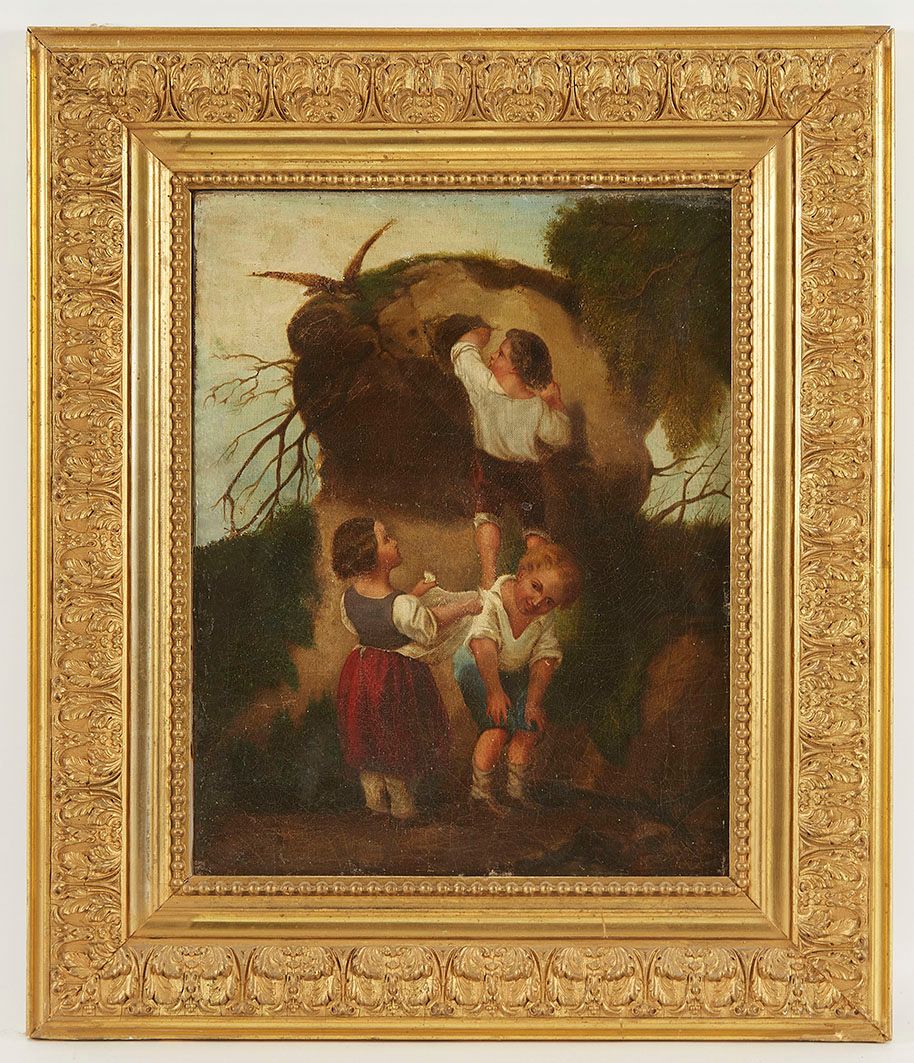 Null French school of the XIXth century Children's games Oil on canvas 40 x 32 c&hellip;