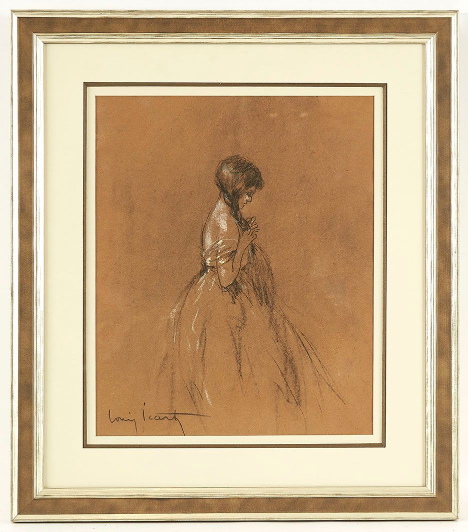 Null Louis ICART (1888-1950) Jeune fille à la natte Fusain et pastel sur papier &hellip;