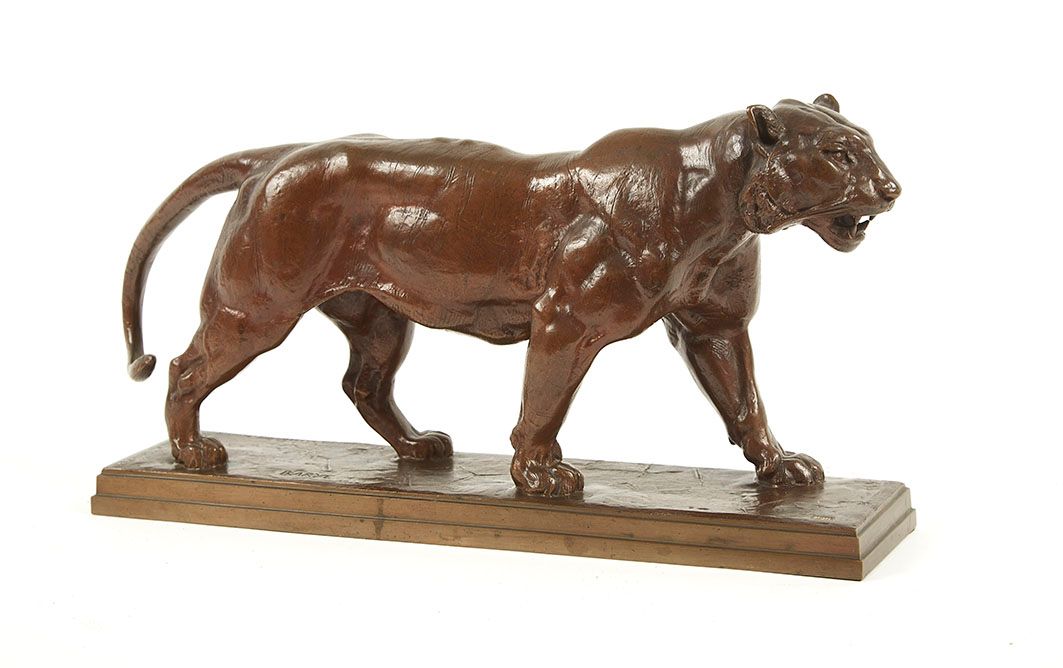 Null Antoine Louis BARYE (1796-1875) Walking tiger 青铜器，浅棕色的铜锈，平台上有签名。F.Barbedien&hellip;
