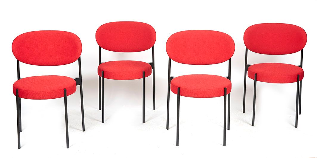 Null Verner PANTON (1926-1998) 套装4把椅子 430 油漆钢结构，座椅和椅背全部采用红色软垫 Verpan版座椅高度：46厘米，座&hellip;