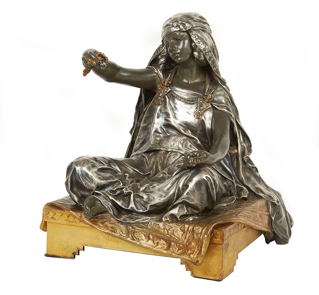Null Louis Ernest BARRIAS (1841-1905) Bou-Saâda的年轻女孩，约1890年 宏伟的青铜雕塑 非常罕见的版本，黄金，老&hellip;
