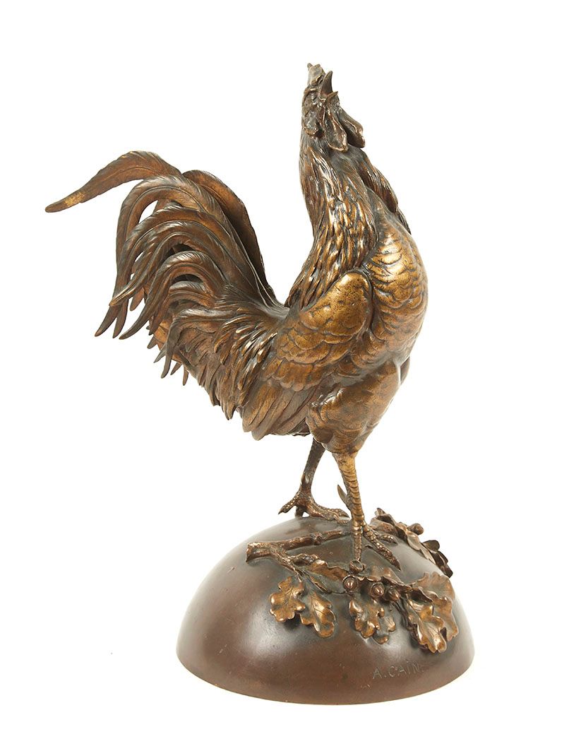 Null Auguste Nicolas CAIN (1821-1894) Coq Bronze à patine brune nuancée et mordo&hellip;