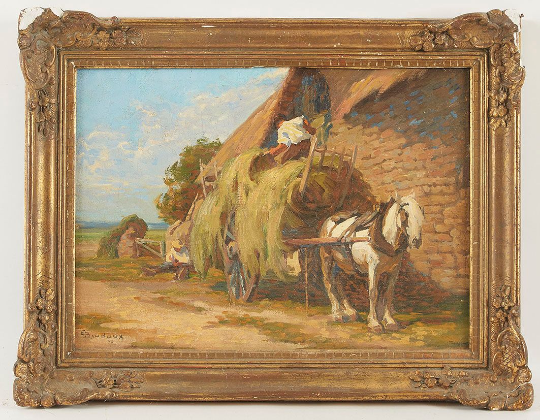 Null Émile BAUDOUX (1850-1929) La Moisson, 1917 Huile sur toile signée et datée &hellip;