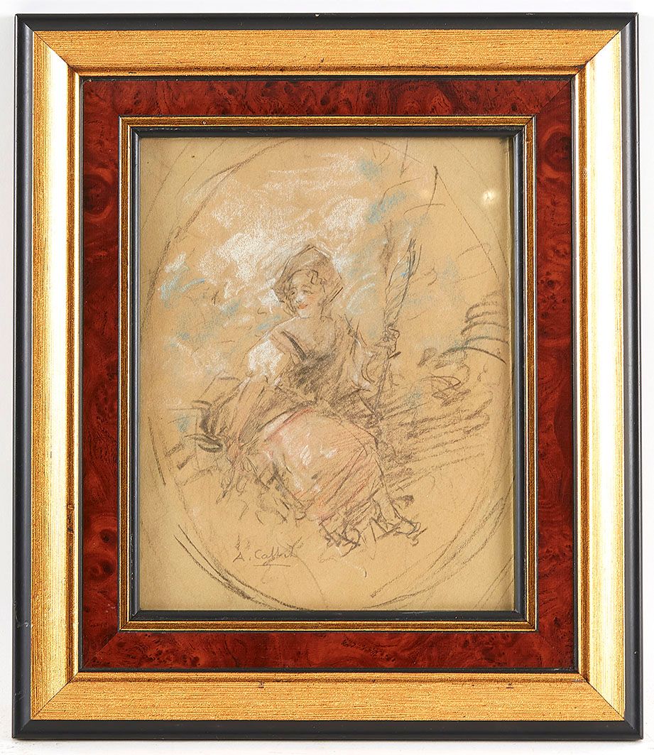 Null Antoine CALBET (1860-1944) 年轻的坐着的女人 纸上粉彩，左下角签名 24 x 19 cm