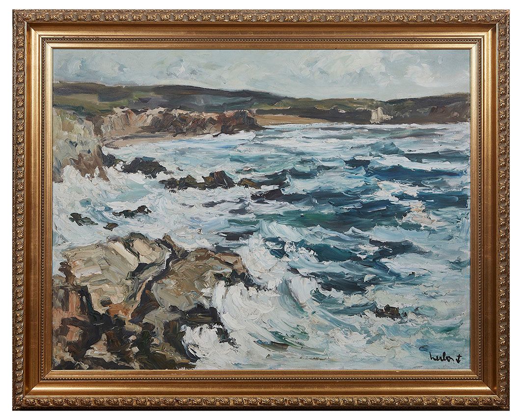 Null Fernand HERBO (1905-1995) Bords de mer agirtée Huile sur toile signée en ba&hellip;