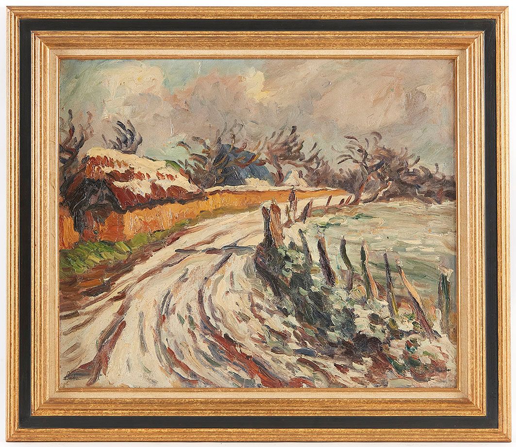 Null Léonard BORDES (1898-1969) 雪景 油画，右下角签名 55 x 65 cm