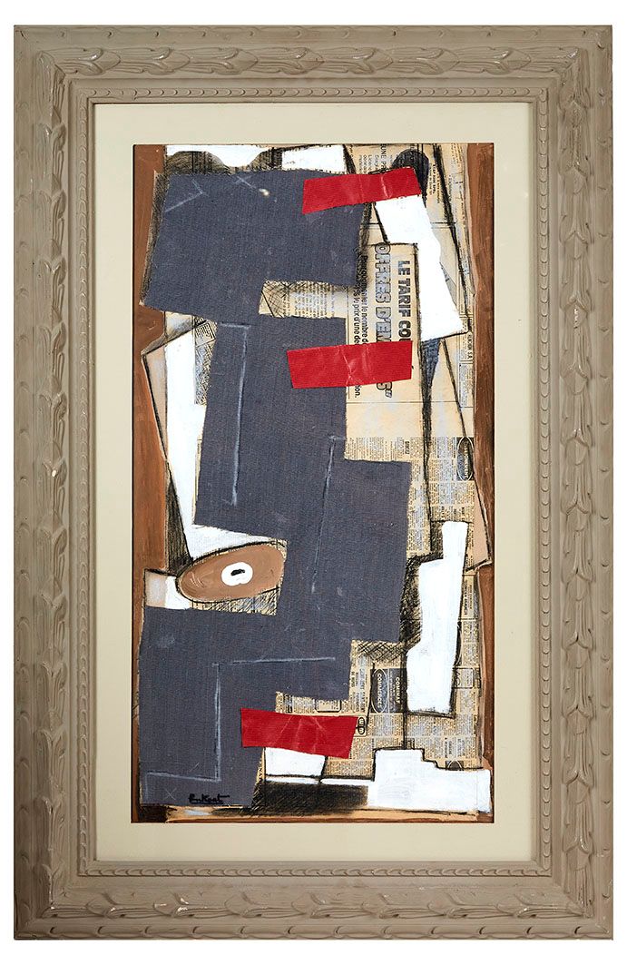 Null Pierre PENKOAT (1945) Composizione rossa e grigia Collage su cartone firmat&hellip;