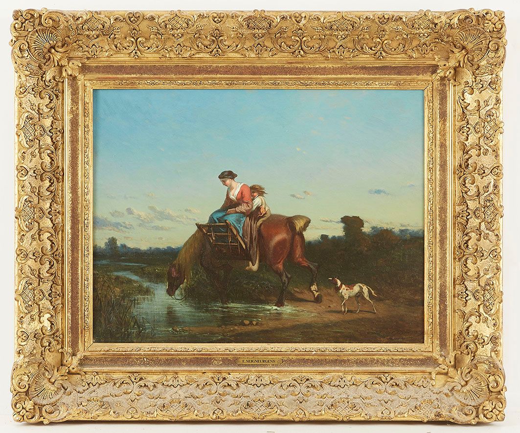 Null Ernest Louis A.SEIGNEURGENS (c.1820-1904) La Halte 布面油画，右下方签名 43 x 55 cm