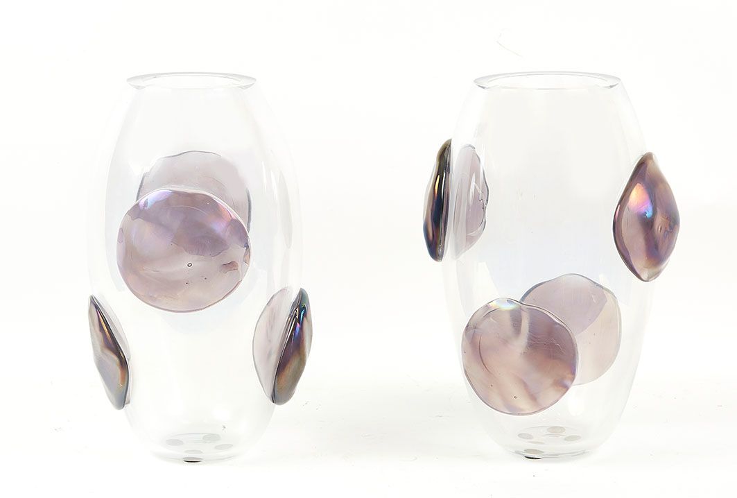 Null MURANO Pareja de grandes jarrones de cristal soplado decorados con grandes &hellip;