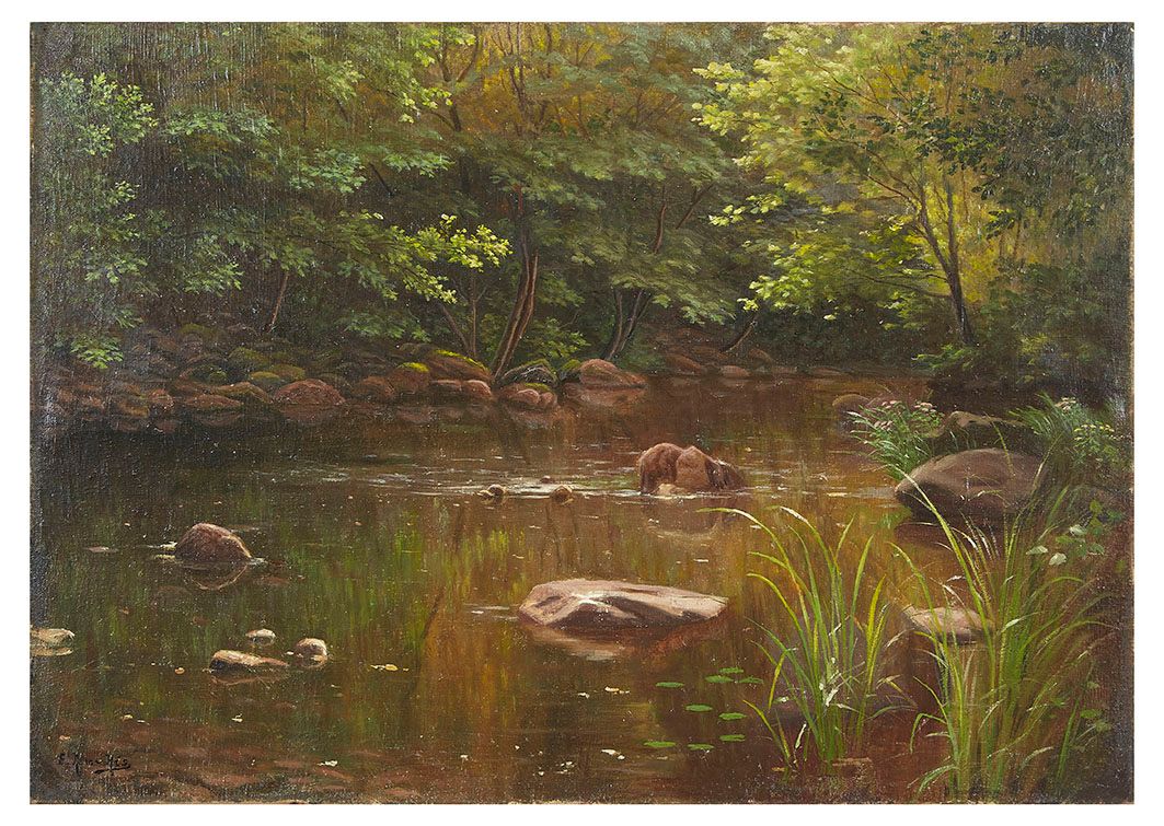 Null René Charles Edmond HIS (1877-1960) 树丛中的河岸 布面油画，左下角签名 46 x 65 cm