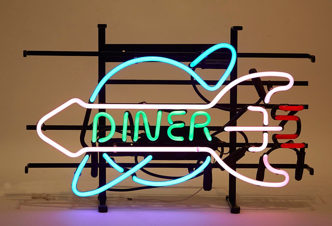 Null Diner de neón en vidrio soplado que representa el cohete Diner de los años &hellip;