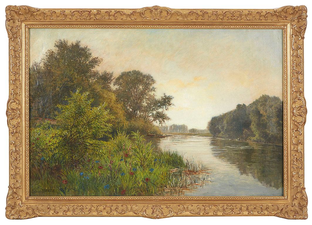 Null Gabriel MATHIEU (1843-1921) Pêcheurs sur le lac Huile sur toile signée en b&hellip;